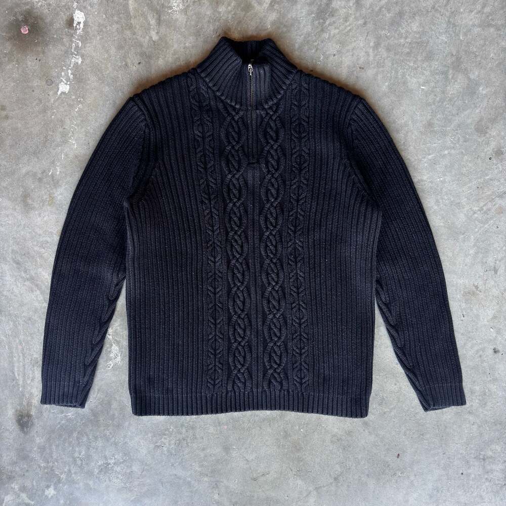 Vintage 90s Lands End Vintage Cable Knit 1/4 Zip Mock Neck Sweater